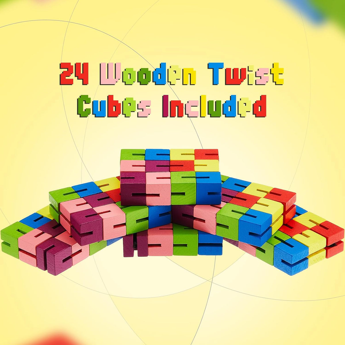 Sumind 6 pack of colorful wooden twist block puzzle fidget cubes on elastic cord - view 4
