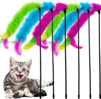 Cat Wand Feather Toys, 6 Pieces Interactive Cat Feathers Teaser Toy for Indoor Cats Play – Essentials for Cats - 6PCS Cat Wand Toys
