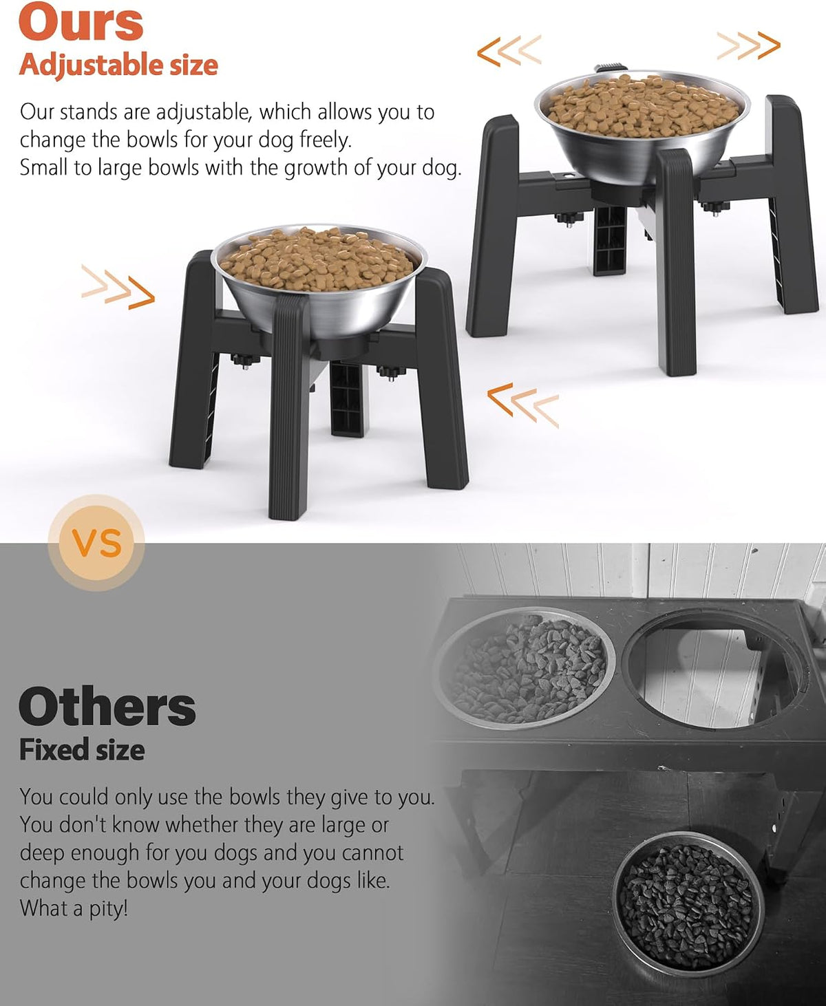 Dog Bowl Stand with Adjustable Height and Width [Stand Only] – Essentials for Dogs - 2 Pack Stand+Bowl / H: 6.3''; W: 6.1-10.4'' - image 3