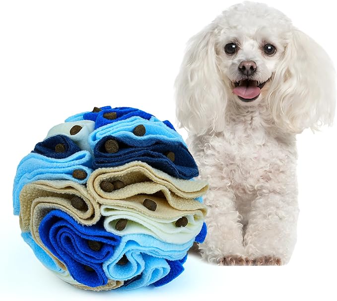 Pet Snuffle Ball, Puzzle Sniffing Interactive Dog Ball for Blind Dogs Training Stress Relief Dog Enrichment Toys Treat Machine Washable (15cm, Serenity Blue)