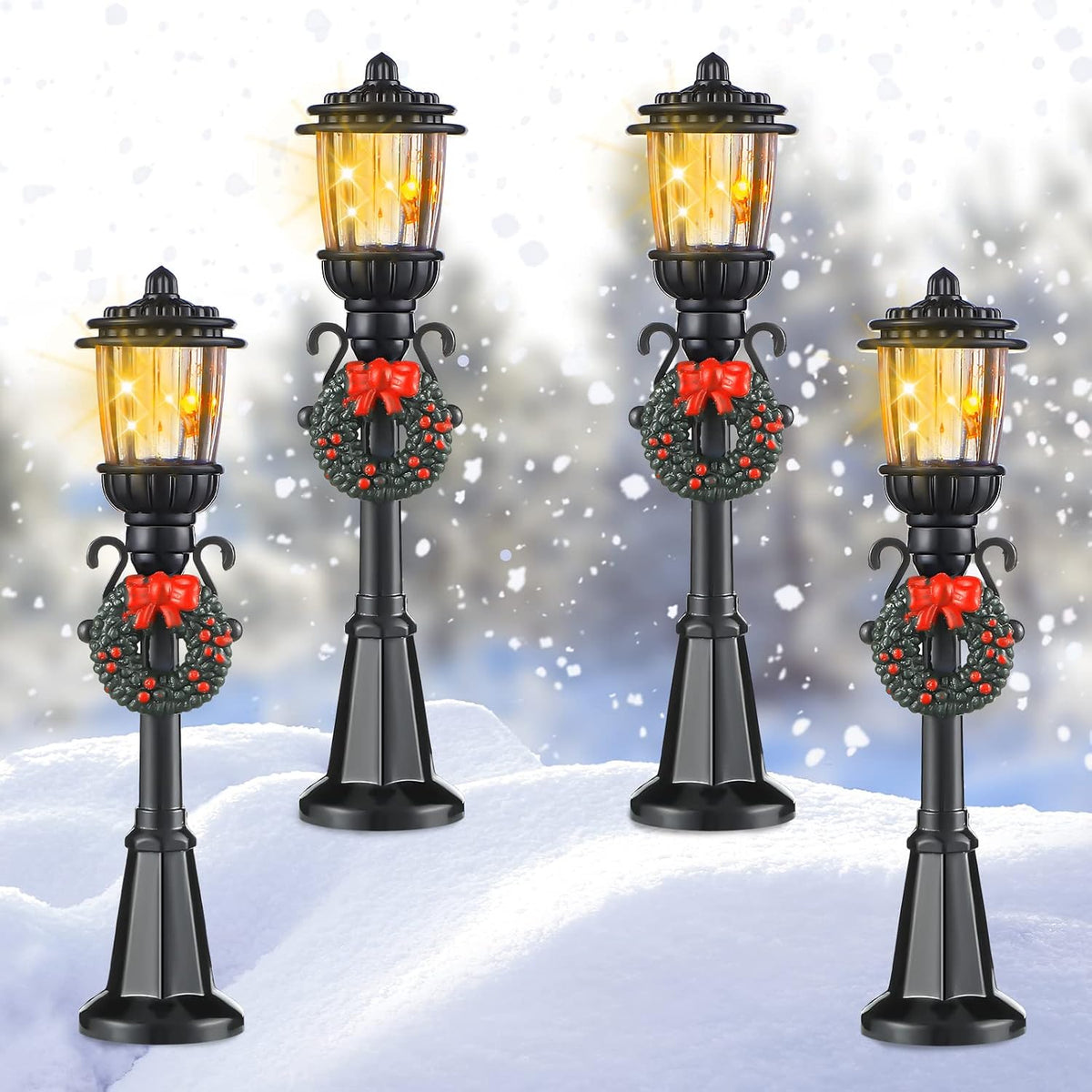 Mudder 12 Pcs Christmas Miniature Village Lamp Post Light - Fresh / 4