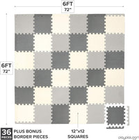 Non-Toxic Extra-Thick 36 Piece Children Play & Exercise Mat - 6 ft x 6 ft (Square) / Grey/Cream/Charcoal - image 2