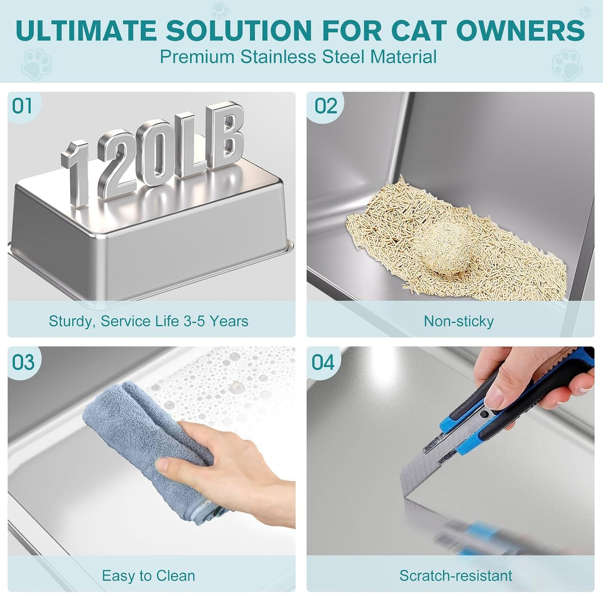 2PACK Stainless Steel Cat Litter Box with High Sides Lid - 2PK-Light Grey-M - image 2
