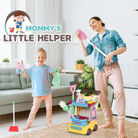 deAO kids cleaning set with detachable housekeeping cart, broom, mop and wet floor sign - view 4