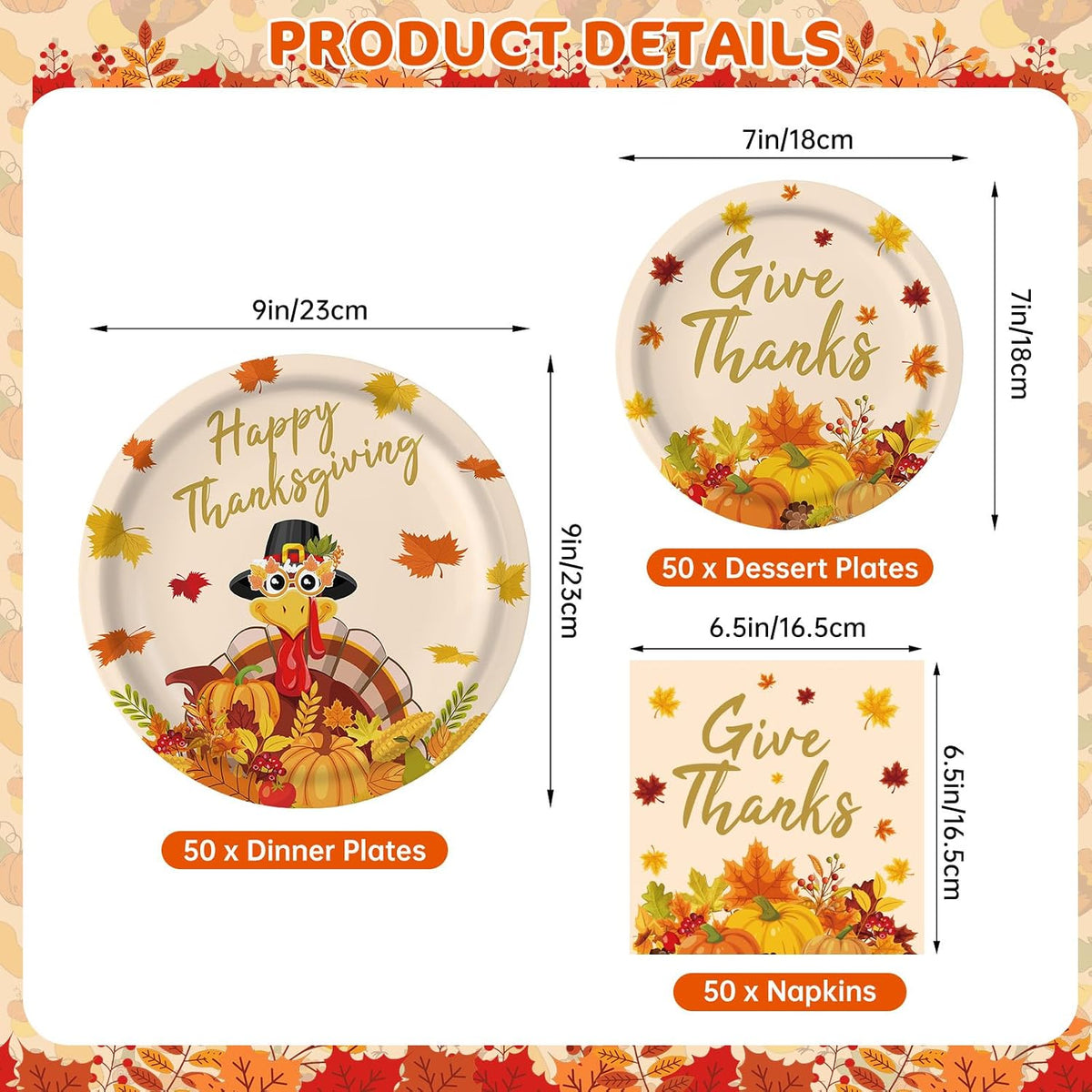 PERFQU 150-piece Halloween plates and napkins set with pumpkin and ghost prints - view 11
