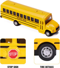 DUNRIOG 2 pack yellow die-cast pull back school bus toys, 5.5 inches long - view 3