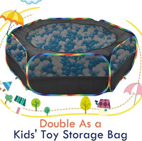 Pawaboo Small Animals Playpen, Waterproof Small Pet Cage Tent with Zippered Cover, Portable Outdoor Yard Fence with 3 Metal Rod for Chick/Kitten/Puppy/Guinea Pig/Rabbits/Hamster, Black + Rainbow