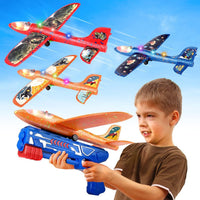 3 Pack Foam Airplane Launcher Toy 12.6" with 3 DIY Stickers - Red&orange&blue