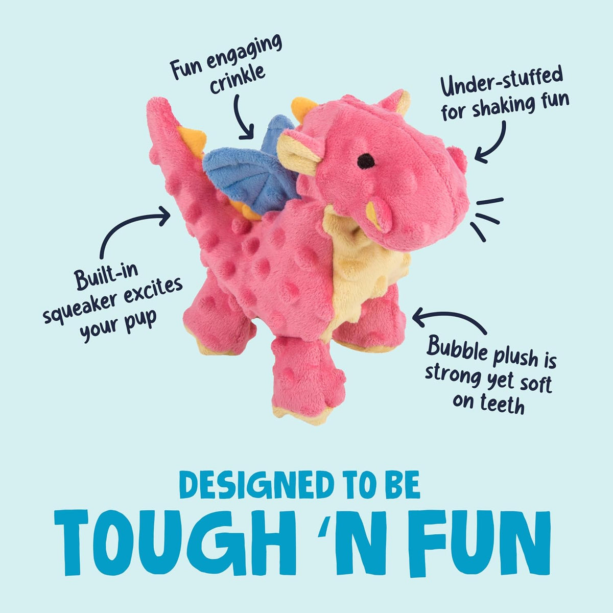 goDog Bubble Plush Dragons Squeaky Dog Toy - Bubble Plush Dragons (Coral) / Small - image 2