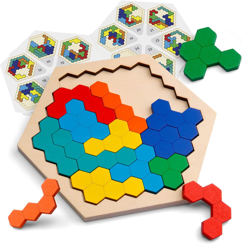 Coogam Wooden Hexagon Puzzle for Kid Adults