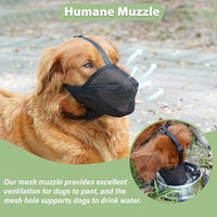 Mayerzon Dog Muzzle, Patented Soft Mesh Muzzle for Small Medium Large Dogs for Scavenging Biting Licking and Chewing, Allows to Pant and Drink (XXS, Black)