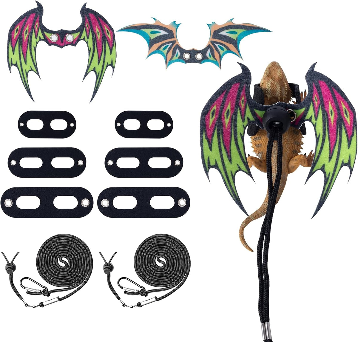 2 Pack Bearded Dragon Lizard Harness Leash Set with Dinosaur Wings – Essentials for Small Pets