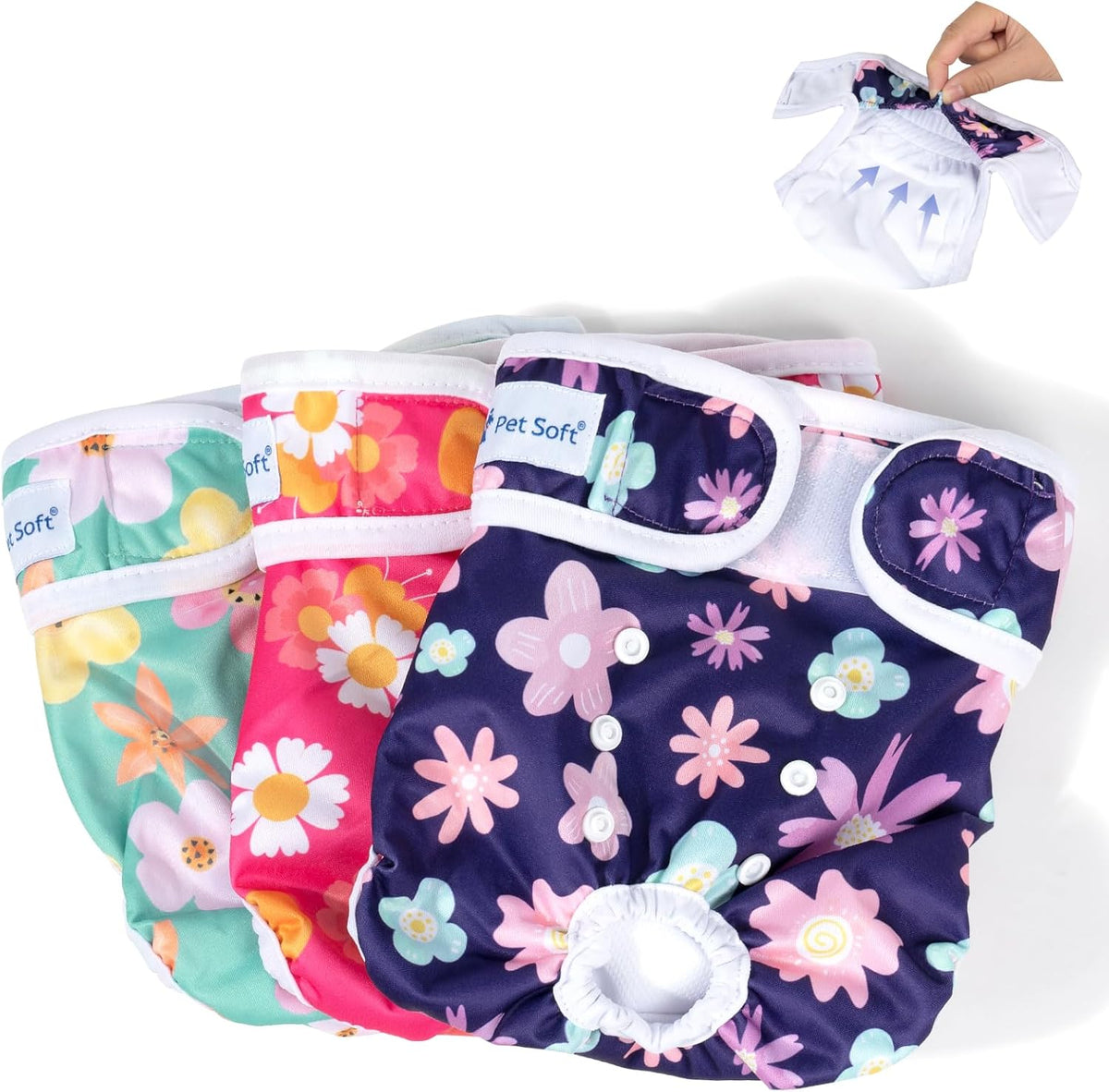 Pet Soft Washable Female Diapers Female Dog Diapers - Bloom / X-Small:7.5''-10''