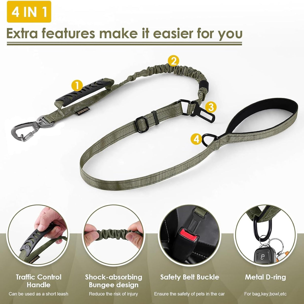AUBELL Tactical Dog Leash Heavy Duty - Green - image 4