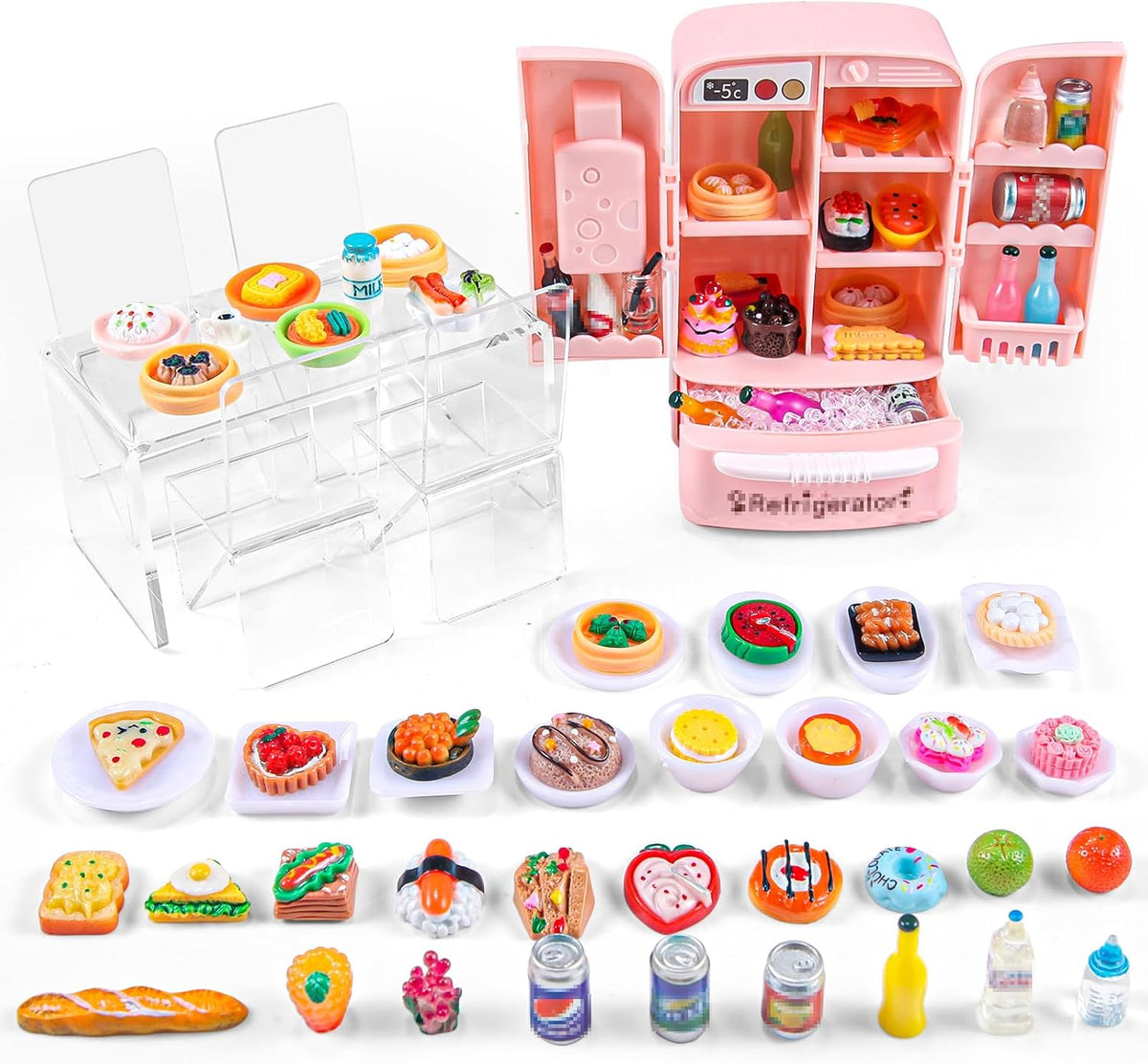 95 Pcs Dollhouse Refrigerator Mini Fridge Table Dining Car Toy