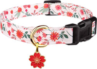 Cotton Dog Collar White and Pink Love Heart with Pendant Cute Dog - Red and White Flower / L