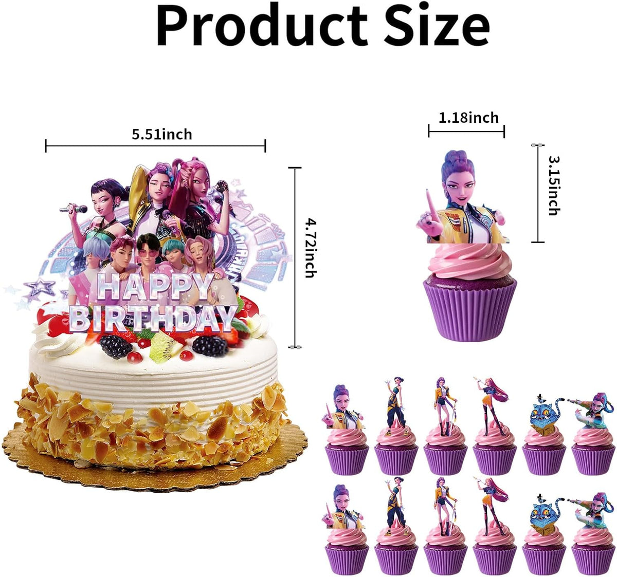 QOQXQOOH 25 piece cartoon Happy Birthday cake topper set with dessert picks - view 3