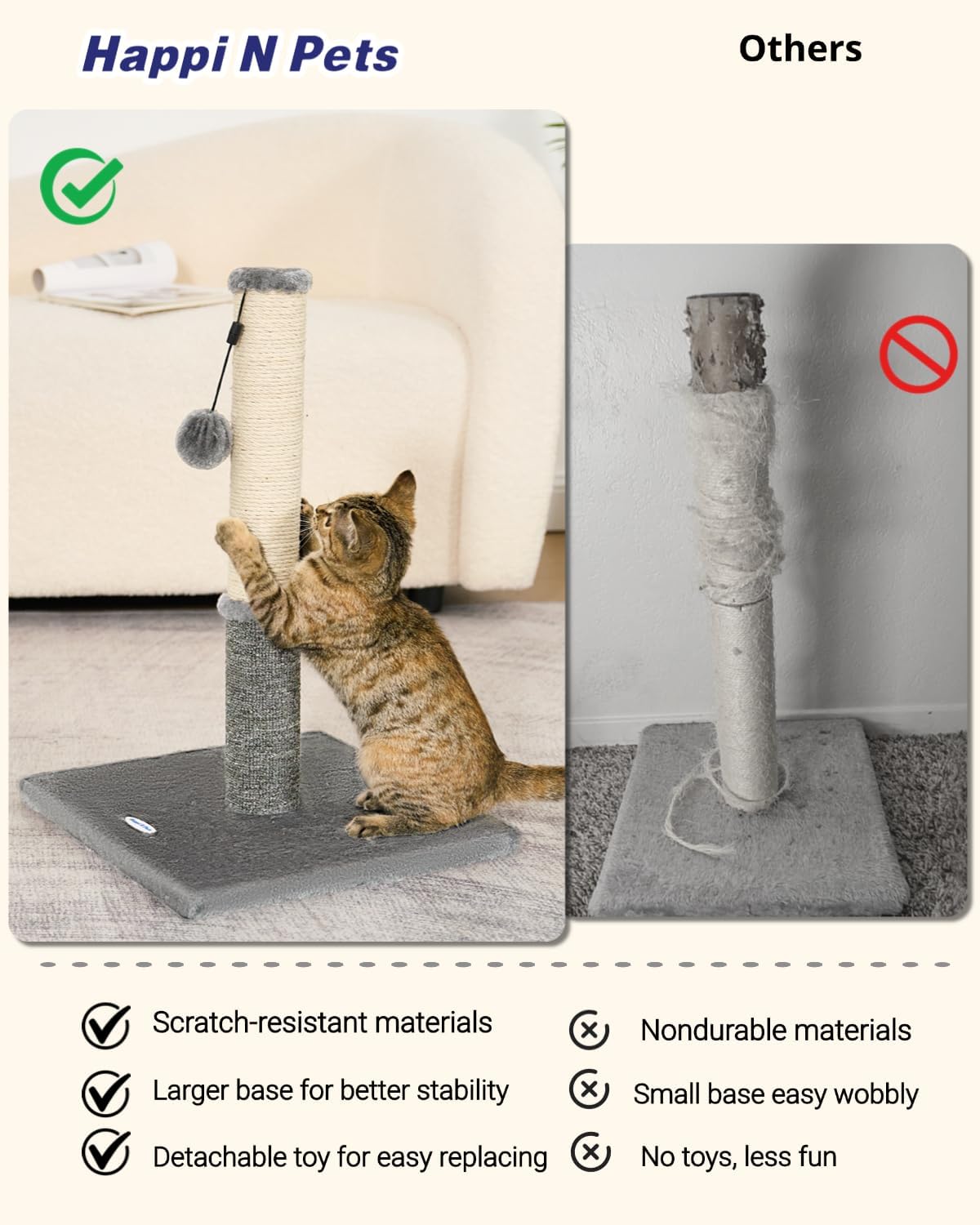 Cat Scratching Post, Cat Scratchers for Indoor Cats with Toys – Essentials for Cats - 21.6" / Light Gray - image 4