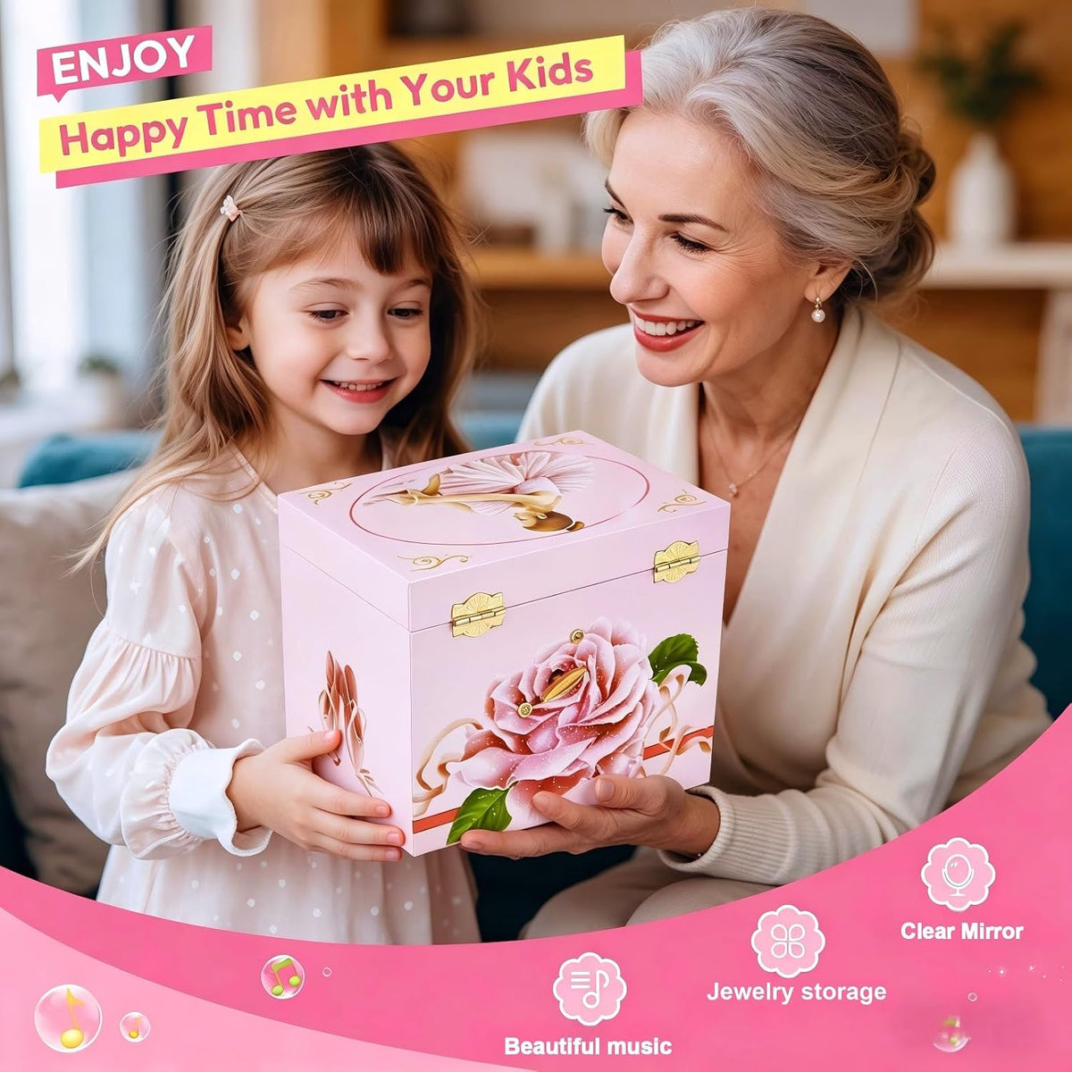 TAOPU ballerina musical jewelry box for girls with spinning dancer and two drawers - view 5