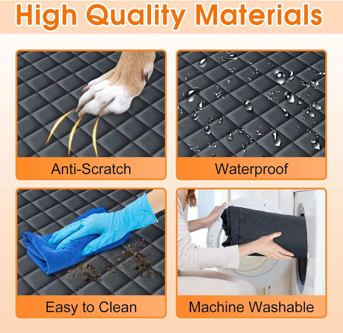 Waterproof Dog Car Seat Cover for Back Seat, Pet Hammock, L - Black,Orange / Small,Standard - image 4