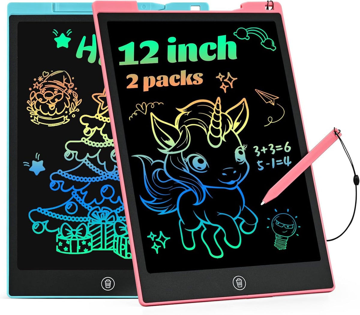 EooCoo Kids LCD Writing Tablet, Stocking Stuffers for Toddler - 12”pink&blue
