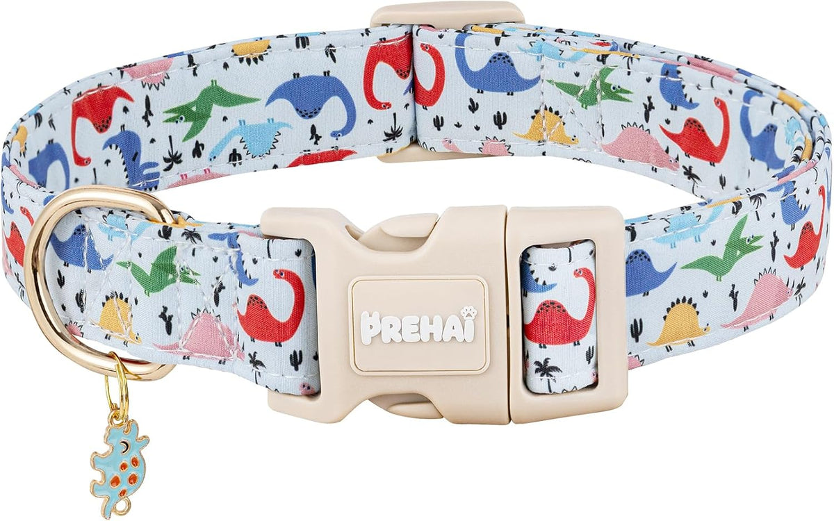 PREHAI Pink Strawberry Dog Collar Sweet Spring Summer Collars - Light Blue Dinosaur / XS