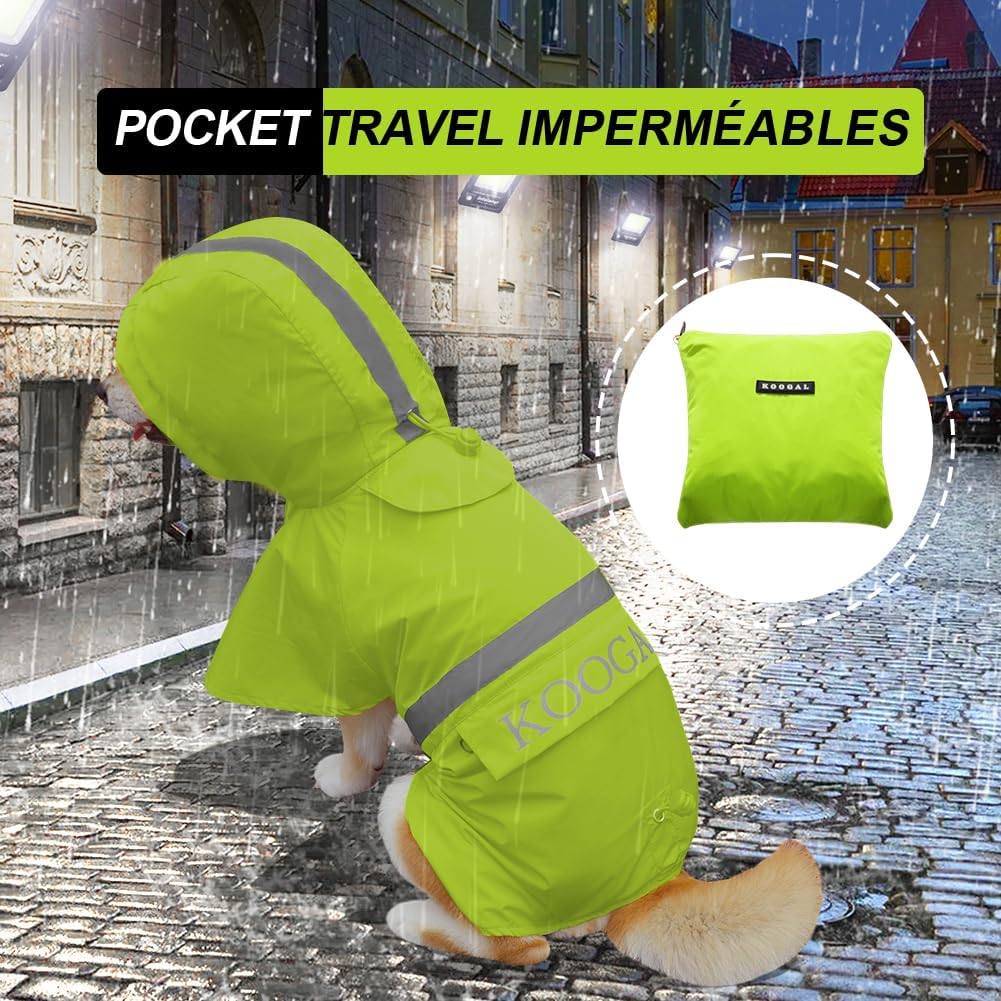 Dog Raincoat Waterproof Hooded, Medium Dogs - Fluorescent Yellow / 3XL-Fit for 33 to 44 pounds - image 3