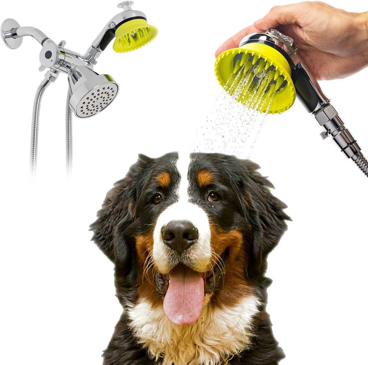 Dog Washing Hose Attachment for Shower and Garden Hose, Sprayer – Essentials for Dogs - Chrome Brush, Variable Pressure, Direct to Hose