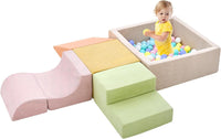 QUCHI foam climbing blocks for toddlers, 5-piece soft play set with ball pit