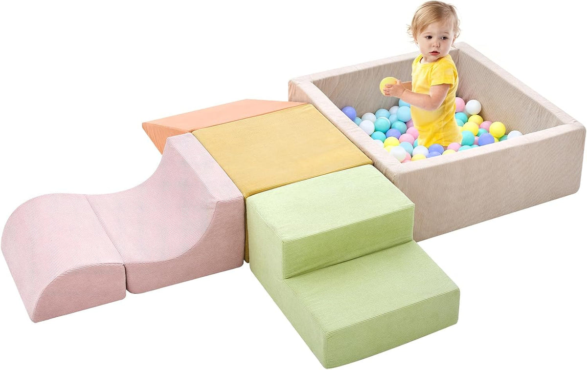 QUCHI foam climbing blocks for toddlers, 5-piece soft play set with ball pit