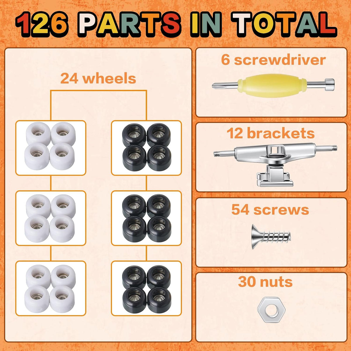 Jexine fingerboard kit with 6 sets of colorful trucks, wheels, screws and screwdrivers - view 11