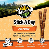 Stick a Day | Specially Formulated 7-in-1 Functions Daily Real Meat Supplement for Cats | Cat Chew Stick & Pet Vitamins Supplements Combination (7-Pack x 4, Chicken)