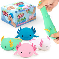 YoYa Toys Squisheez Axolotl 4Pack - Mini Squishy Animal Toys for Stress Relief - Fun and Cute Toys for Kids and Adults - Kawaii Squishies in Pink, White, Green, and Blue