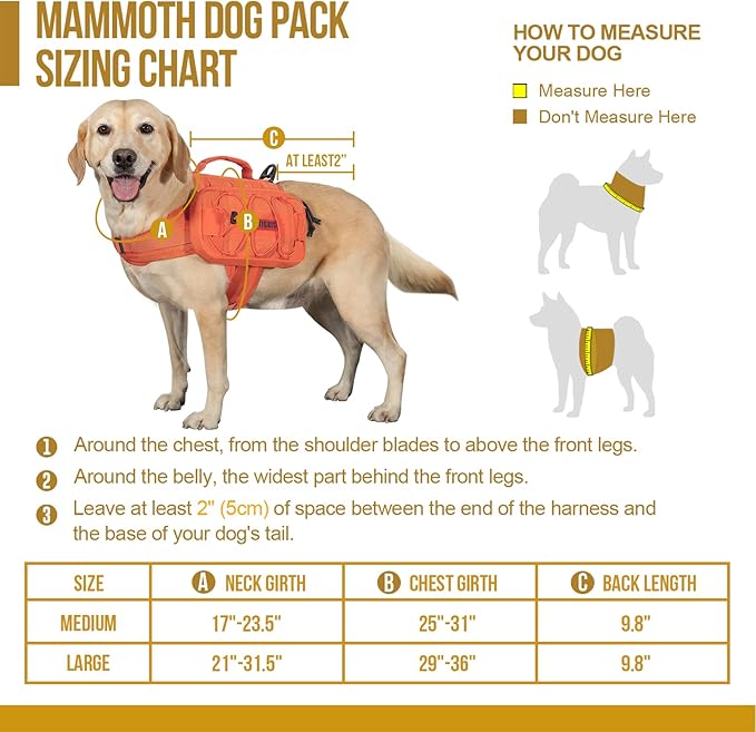 ONETIGRIS Dog Backpack for Medium & Large Dogs, Nylon Backpack for Dogs Tactical Pet Backpack with Side Pockets for Hiking Walking Training Running (Orange, Medium)
