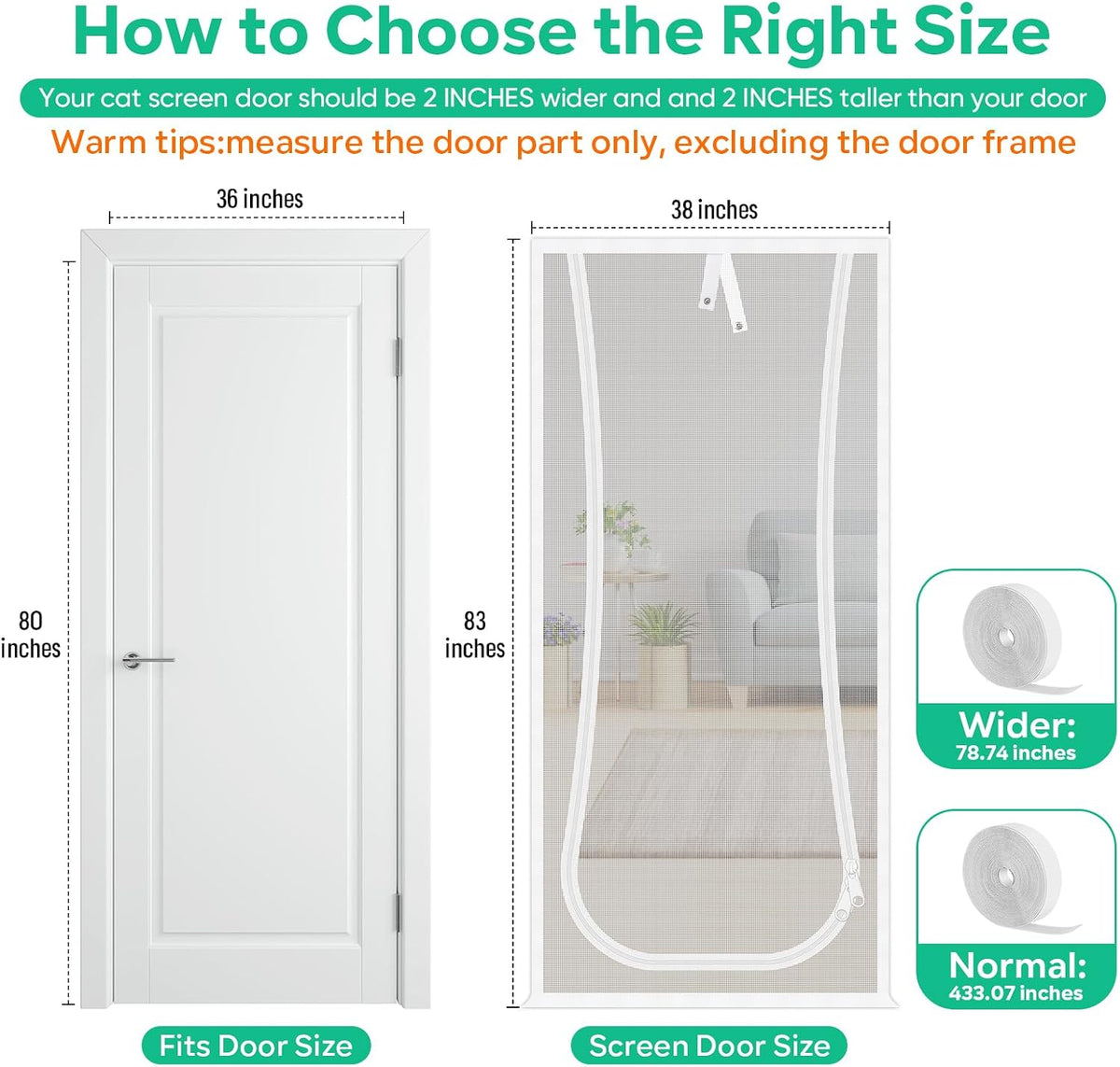 Reinforced Thickened Cat Screen Door - White / NEW Up-u Shape, Fits Door Size up to 36"x 80" - image 2