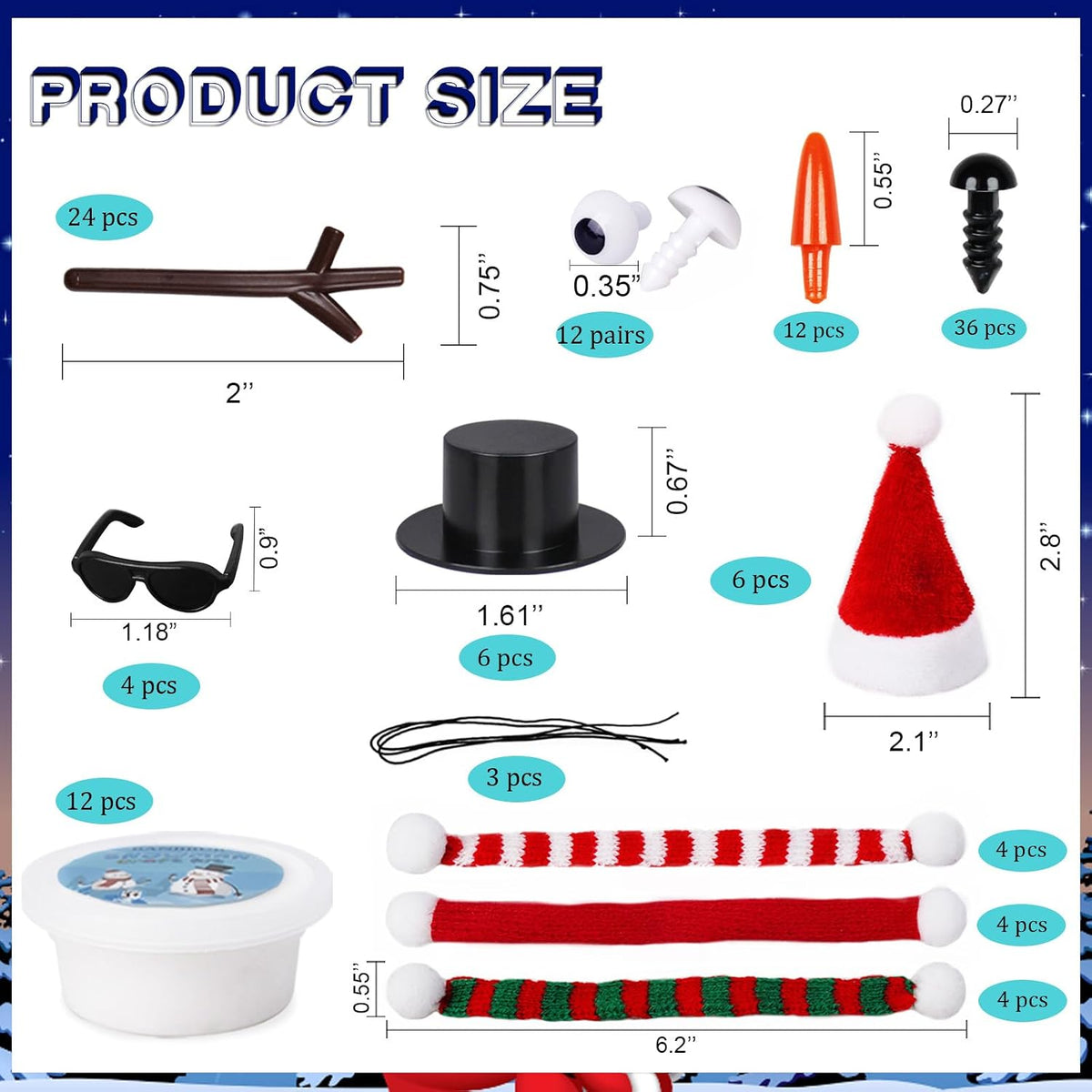 BANBBUR build a snowman clay kit with hats, scarves and carrot noses - view 3
