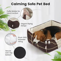Miguel Washable Cat Bed for Indoor Cats With Removable Cushion, Easy to Wash Small Pet Sofa With Side, Rectangle Bolster Kitten Calming Cuddle Puppy Bed, Anti-Slip Bottom, Brown 20 Inch