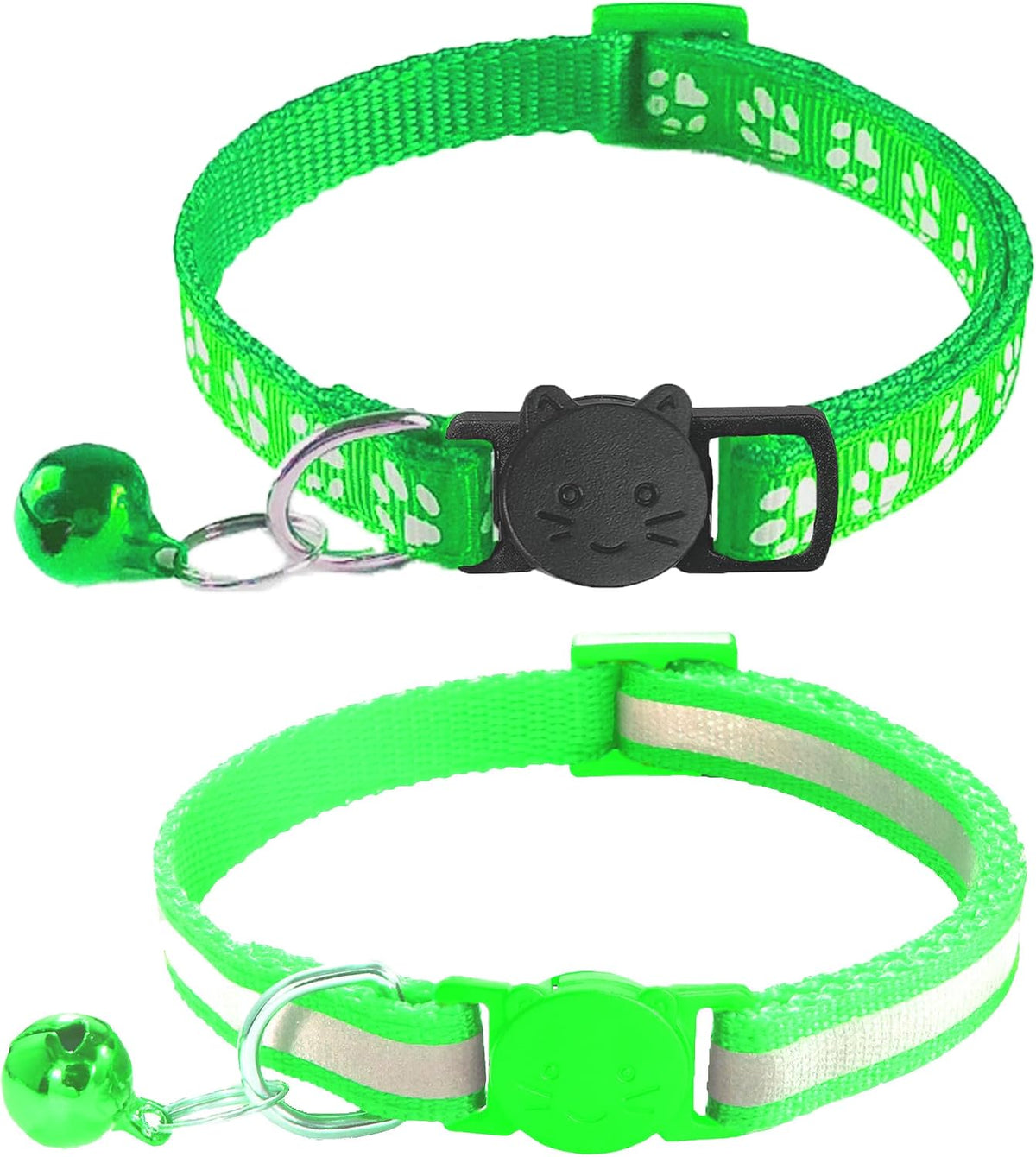 2 Pack Breakaway Cat Collars with Bells - Green