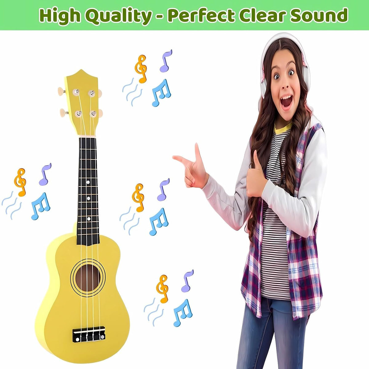 Jakeloo 21 inch pink wooden acoustic guitar with 4 strings for beginners - view 16