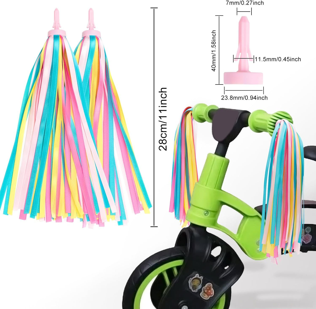 Bike Streamers Bike Tassels for Kids 1 Pair - Pastel Rainbow - image 3