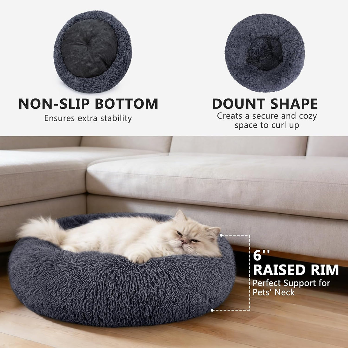 MIXJOY Orthopedic Dog Bed Comfortable Donut Cuddler Round Pet Beds - XS(20’’x 20’’) / Dark Gray - image 2