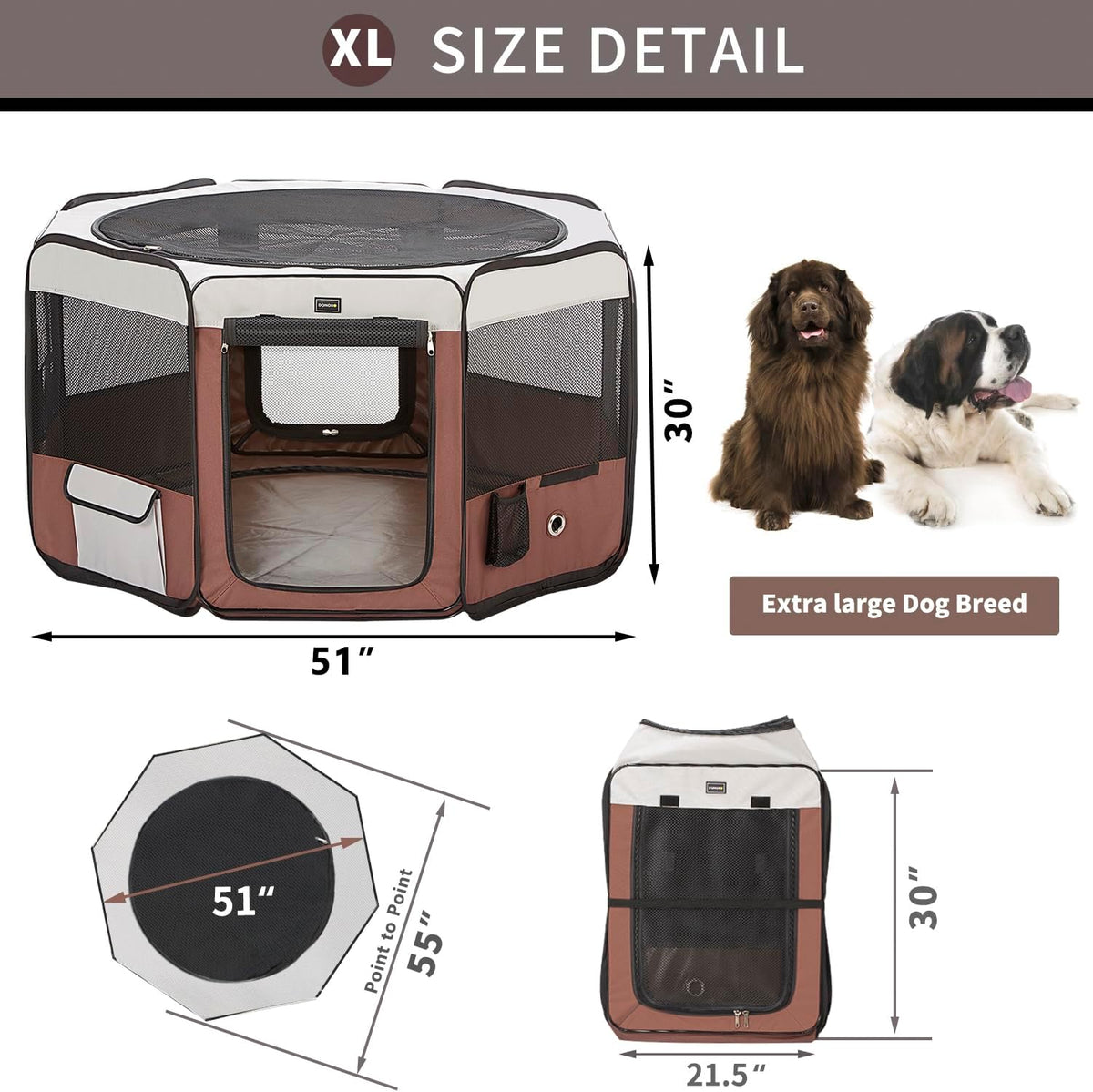 Dog Playpen Portable Pet Play Pens for Small Dog/Cat/Rabbit/Chicks - Brown / 8 / Extra Large (55"x55"x30") - image 4