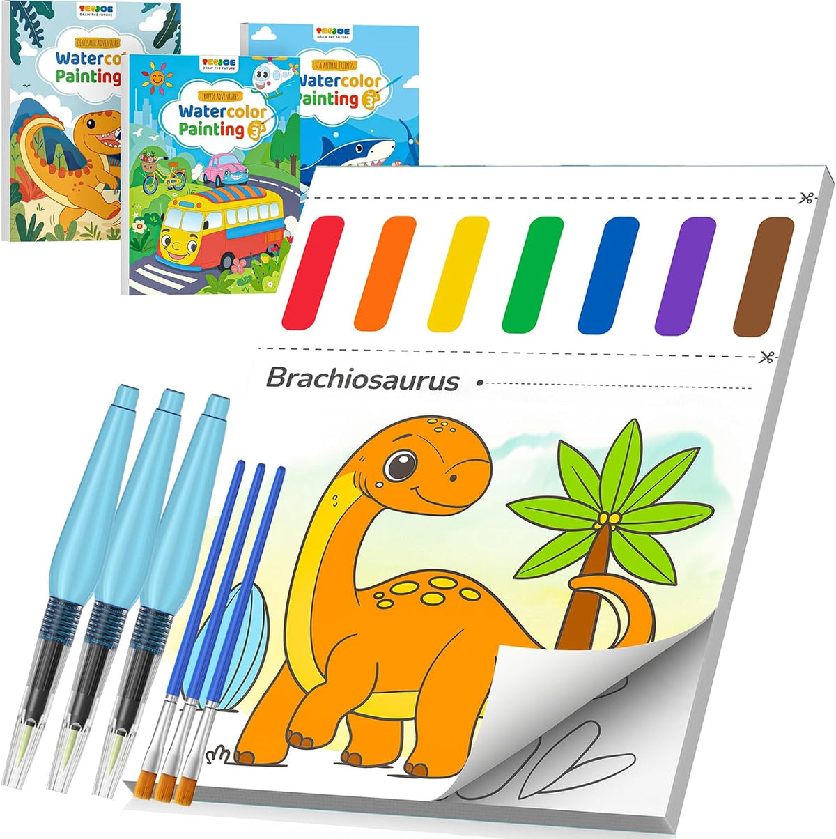 TECJOE 3 Pack Paint with Water Books - Traffic & Sea & Dinosaur