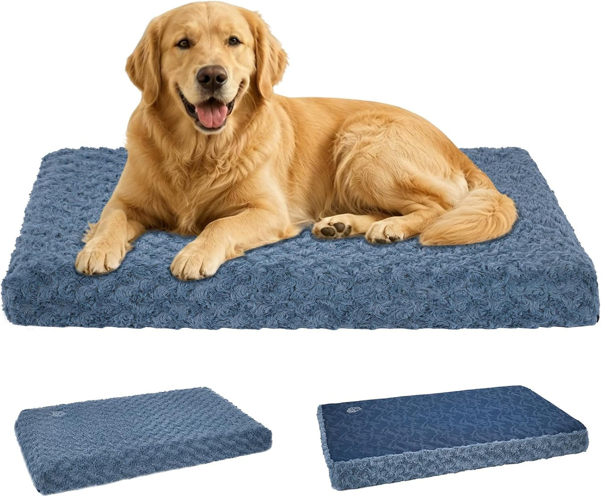 EMPSIGN Dog Bed Mat Crate Pad Mattress, Ultra Soft Pet Kennel - Navy/Grey / XXL(47"*29"*3")