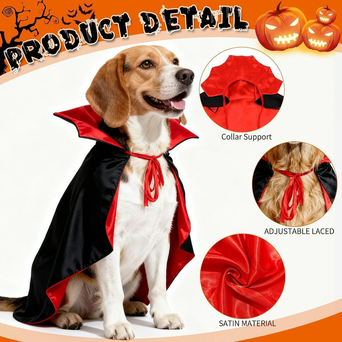 OLANRUN Dog Costumes, Dog Halloween Costumes Vampire Cloak - Small - image 2