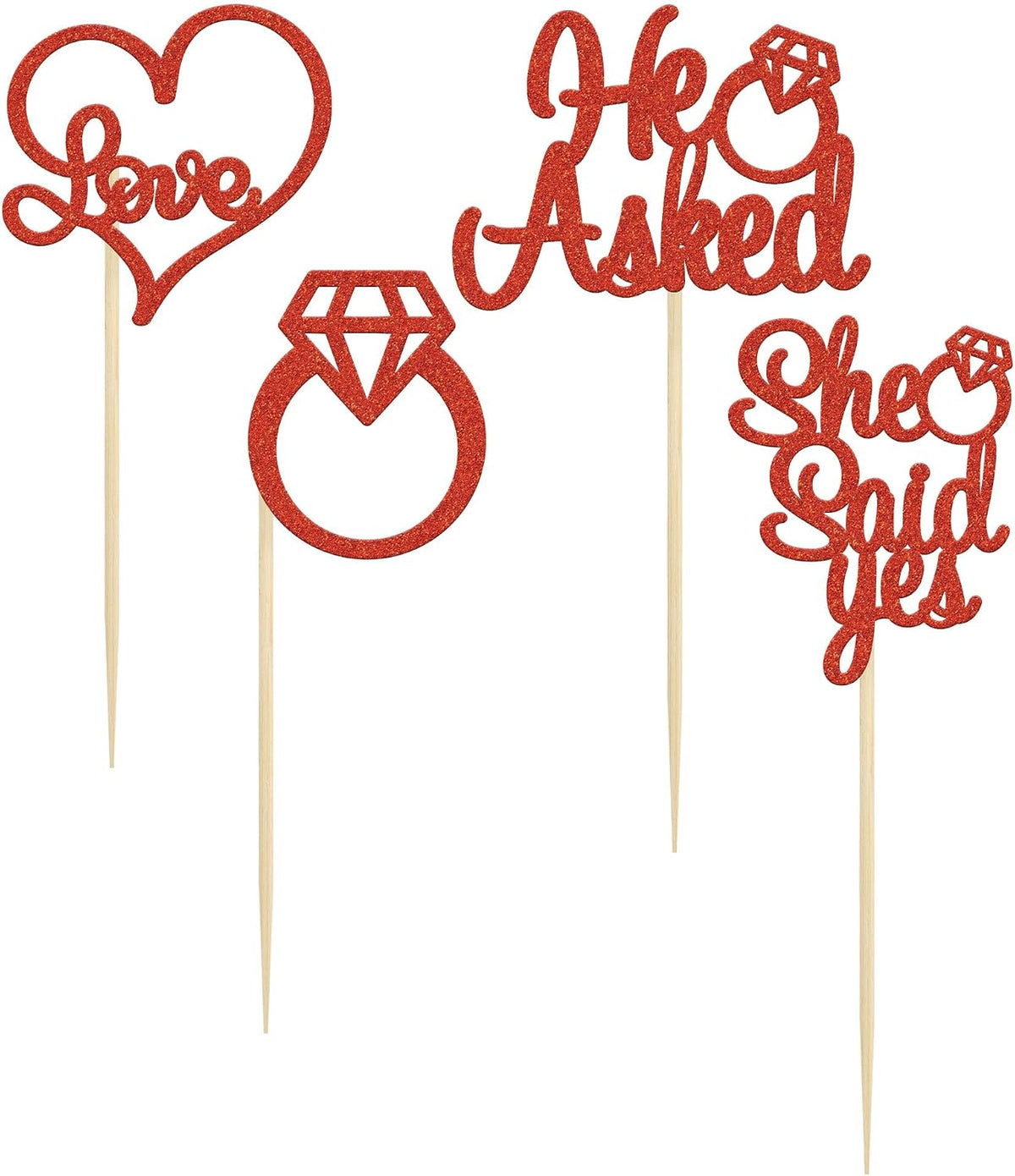 Gyufise He Asked She Said Yes Cupcake Toppers Gold Glitter Diamond - Red - image 3