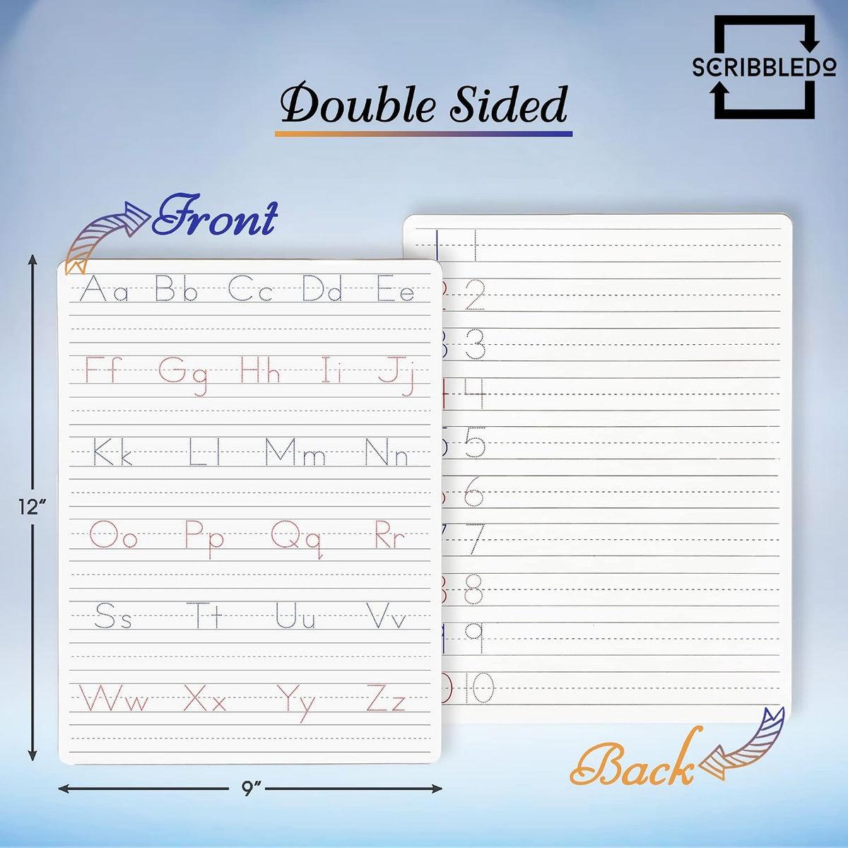 Scribbledo Alphabet Tracing Whiteboard, Dry Erase Lapboard 9x12 – Fun for Kids & Family - 2 Boards - image 2