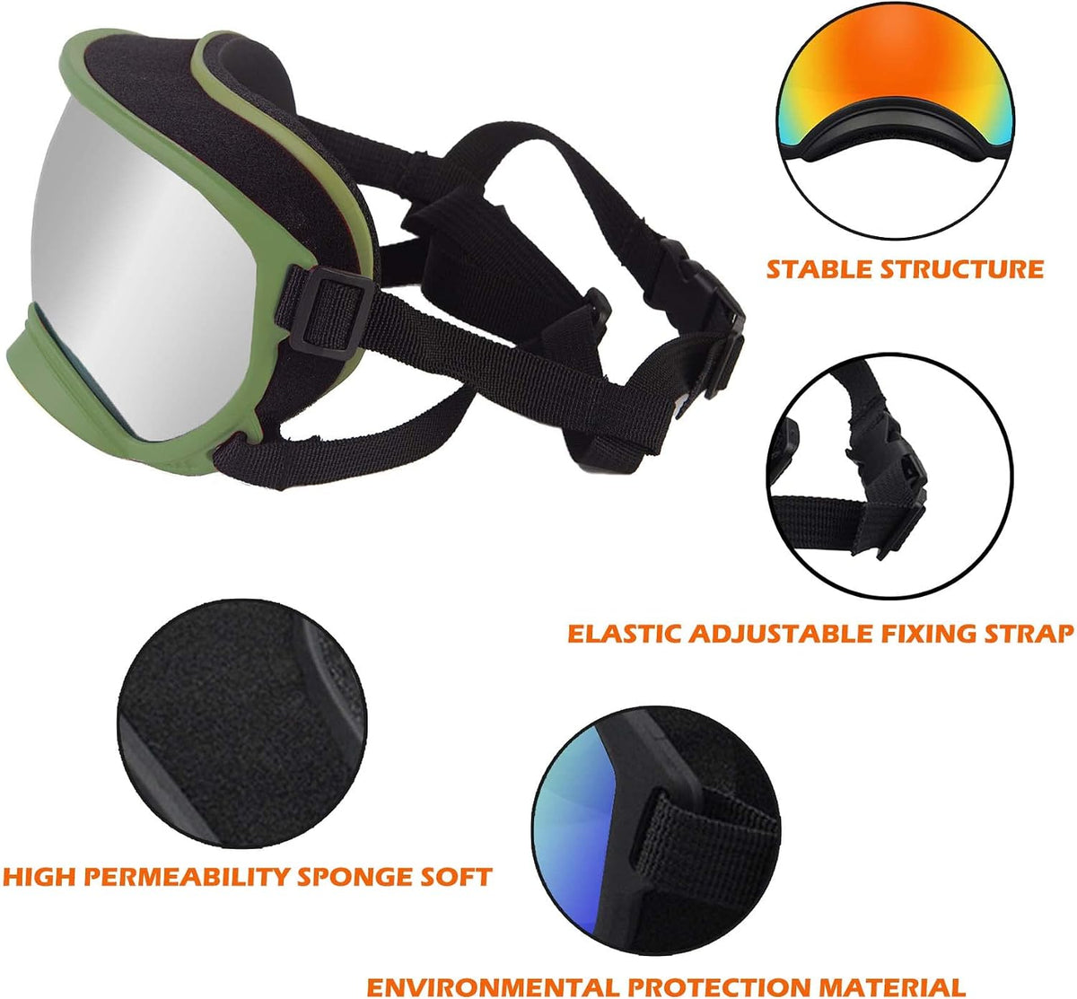Medium Dog Sunglasses with Adjustable Strap UV Protection - Large size-Army green frame silver lenses - image 4
