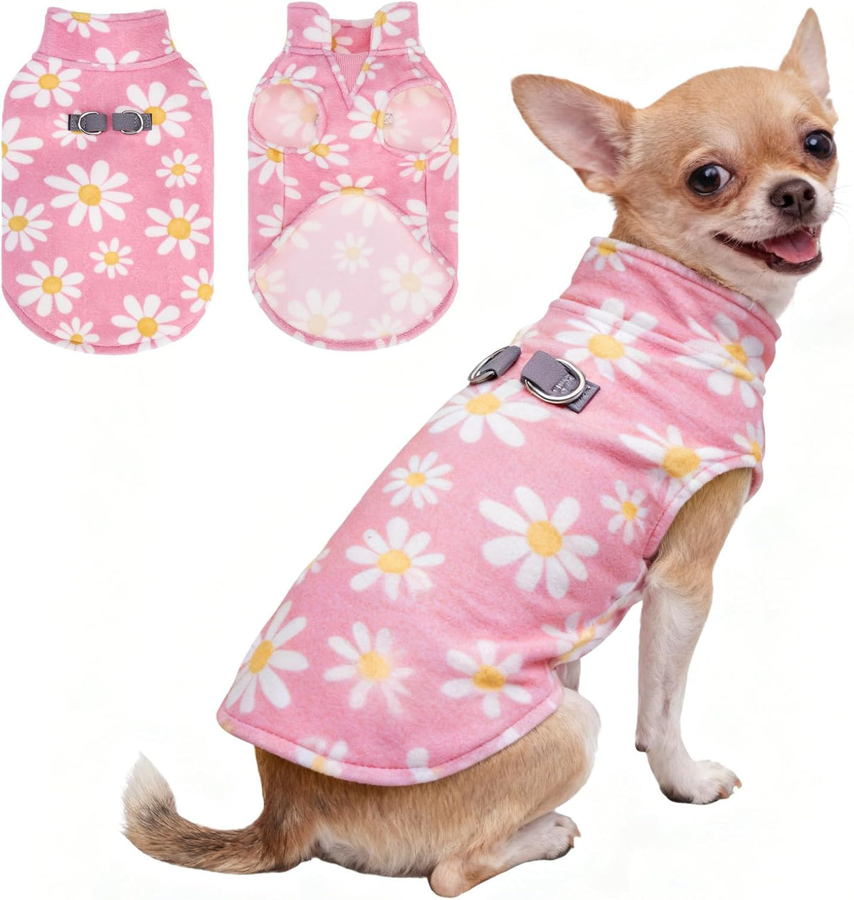 Dog Fleece Vest Sweater Winter Jacket for Small and Medium Large Dogs - Small / PINK DAISY