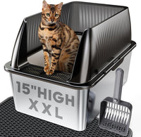 Tripamin 15”Stainless Steel Cat Litter Box Enclosure - Translucent Black / XX-Large #2